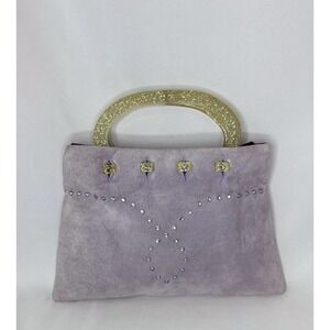 " Hand Maid" By Michelle Frantz Lavender Suede Handbag With Rhinestone Studs